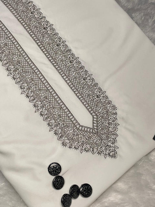 Men Habibi  Embroidered – Wash & Wear Boski – Unstitched Fabric – White