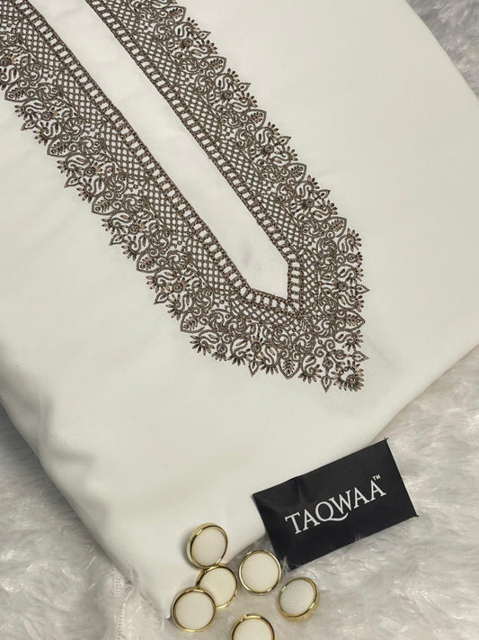 Men Habibi Embroidered – Wash & Wear Boski – Unstitched Fabric – White