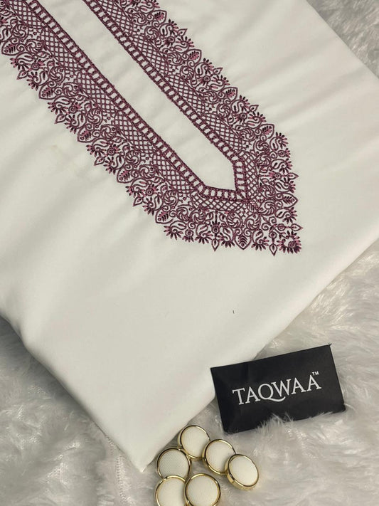 Men Habibi  Embroidered – Wash & Wear Boski – Unstitched Fabric – White