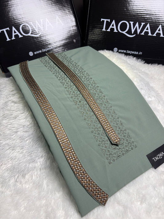 Men Buraq Embroidered – Wash & Wear Boski – Unstitched Fabric – Pista