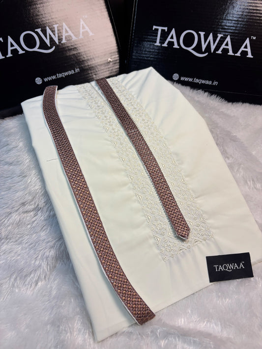 Men Buraq Embroidered – Wash & Wear Boski – Unstitched Fabric – Cream